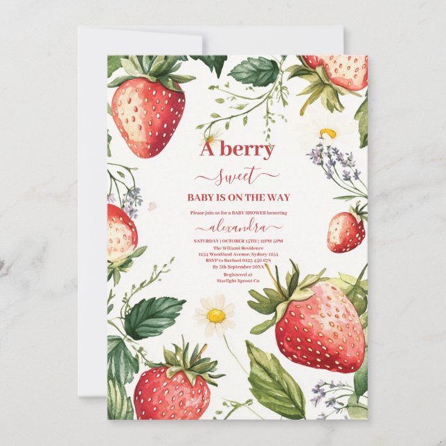 Berry Sweet Strawberry Girl Shower Inbjudningar (Framsida)