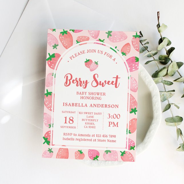 Berry Sweet Strawberry Girl Shower Inbjudningar (Skapare uppladdad)