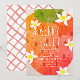 Berry Sweet Strawberry Girl Shower Inbjudningar