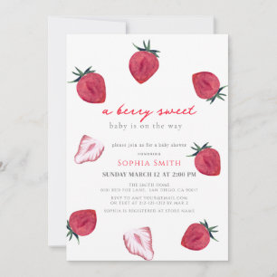 Berry Sweet Strawberry Girl Shower Inbjudningar