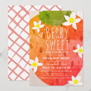 Berry Sweet Strawberry Girl Virtuell Baby Shower Inbjudningar