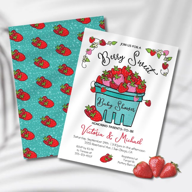 Berry Sweet Strawberry Hand plockade Baby Shower Inbjudningar (Skapare uppladdad)