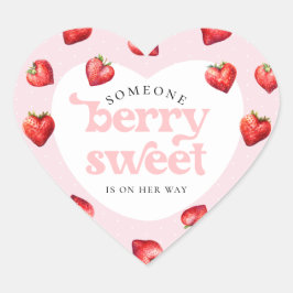 Berry Sweet Strawberry Heart Girl Shower Hjärtformat Klistermärke