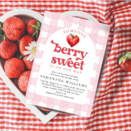 Berry Sweet Strawberry Heart Girl Shower Inbjudningar