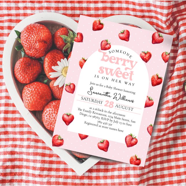 Berry Sweet Strawberry Heart Girl Shower Inbjudningar (Skapare uppladdad)