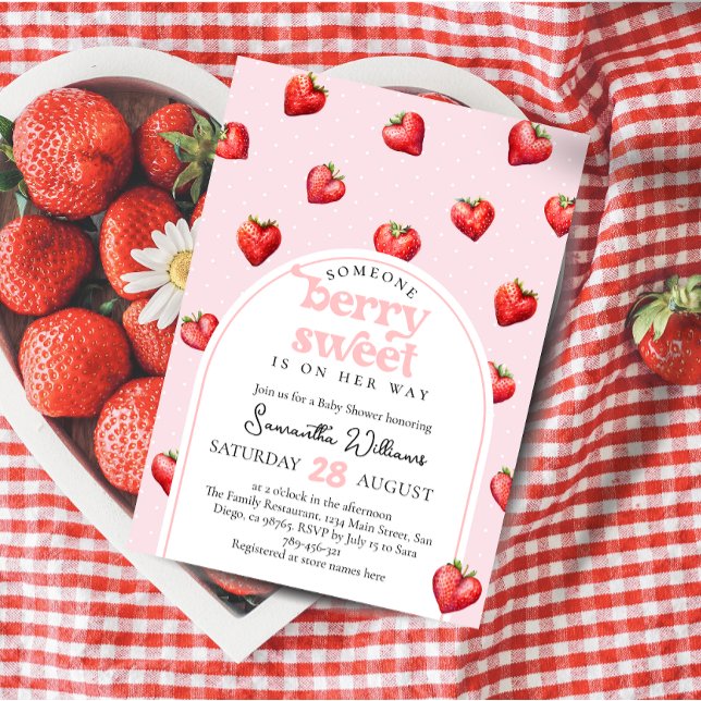 Berry Sweet Strawberry Heart Girl Shower Inbjudningar (Skapare uppladdad)