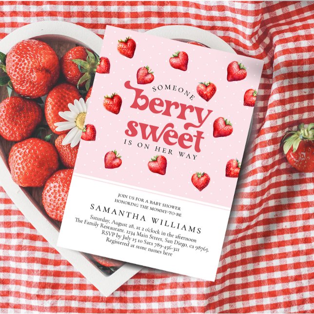Berry Sweet Strawberry Heart Girl Shower Inbjudningar (Skapare uppladdad)