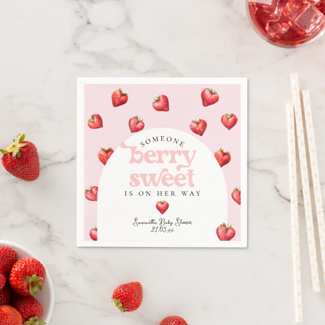 Berry Sweet Strawberry Heart Girl Shower Pappersservett (Insitu)