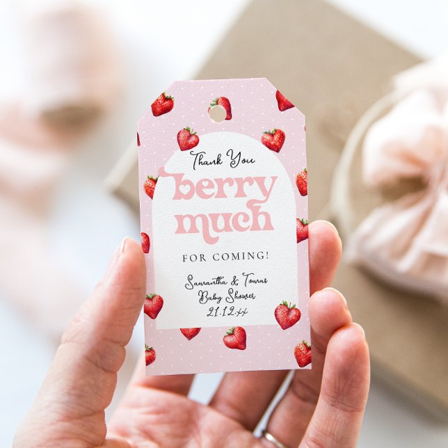 Berry Sweet Strawberry Heart Girl Shower Presentetikett (Skapare uppladdad)
