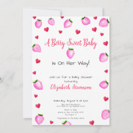 Berry Sweet Strawberry Hearts Girl Baby Shower Inbjudningar
