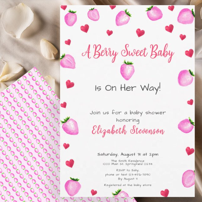 Berry Sweet Strawberry Hearts Girl Baby Shower Inbjudningar (Skapare uppladdad)