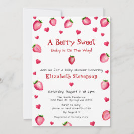 Berry Sweet Strawberry Hearts Unisex Baby Shower Inbjudningar