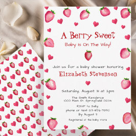 Berry Sweet Strawberry Hearts Unisex Baby Shower Inbjudningar
