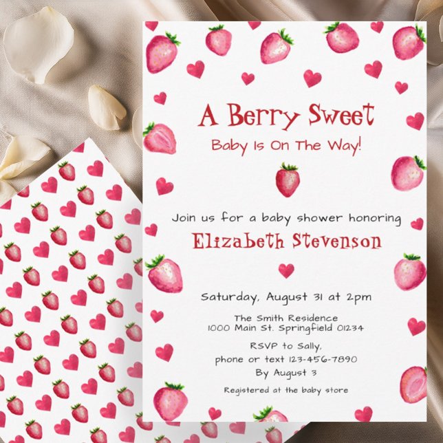 Berry Sweet Strawberry Hearts Unisex Baby Shower Inbjudningar (Skapare uppladdad)