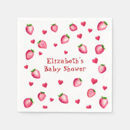 Berry Sweet Strawberry Hearts Unisex Baby Shower Pappersservett
