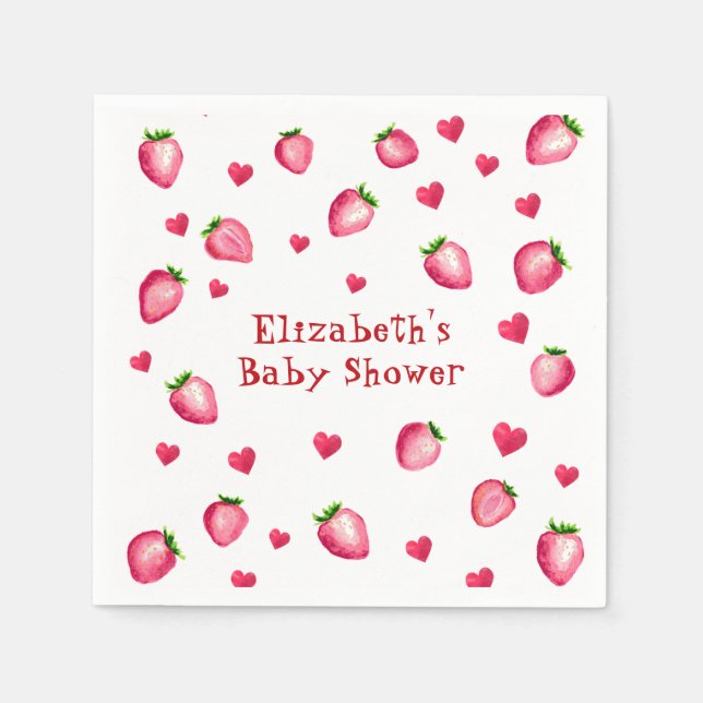 Berry Sweet Strawberry Hearts Unisex Baby Shower Pappersservett (Framsidan)