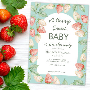Berry Sweet Strawberry Mint Grönt Baby Shower Inbjudningar