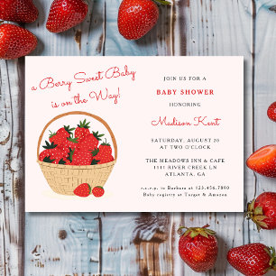 Berry Sweet Strawberry Modern Baby Shower Inbjudningar