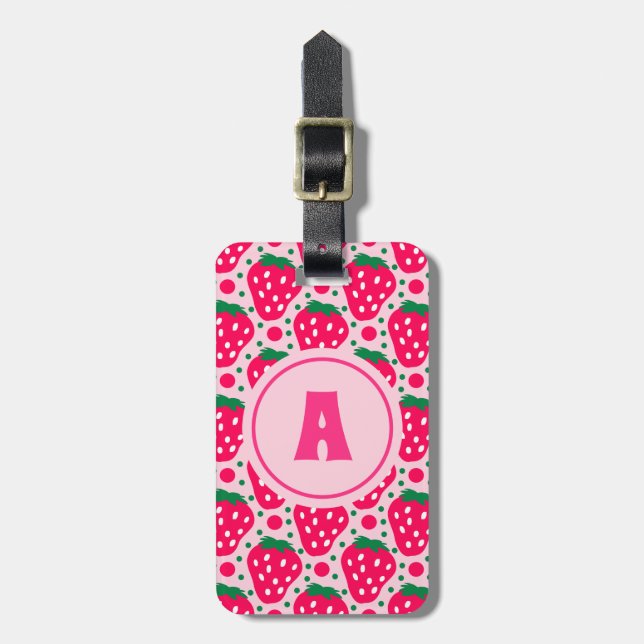 Berry Sweet Strawberry Monogram Bagagebricka (Vertikal Framsida)