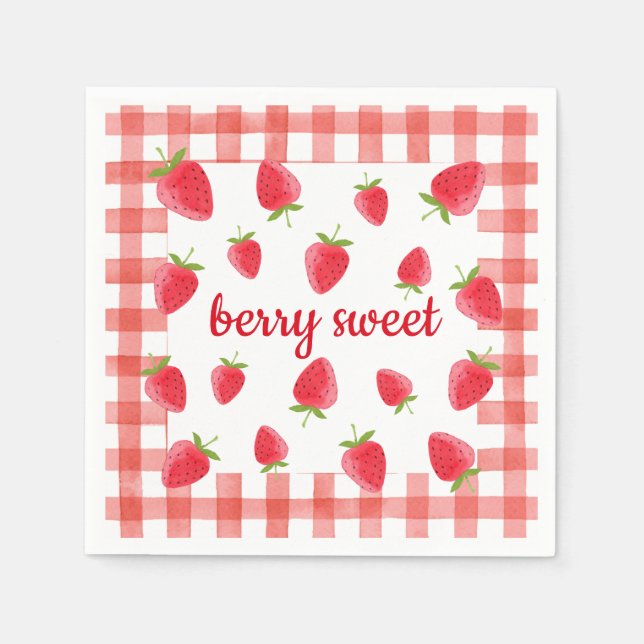 Berry Sweet Strawberry Party Napkin Pappersservett (Framsidan)