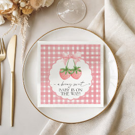 Berry Sweet Strawberry Pink Gingham Baby Shower Pappersservett