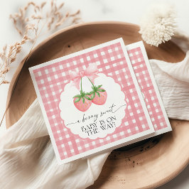 Berry Sweet Strawberry Pink Gingham Baby Shower Pappersservett