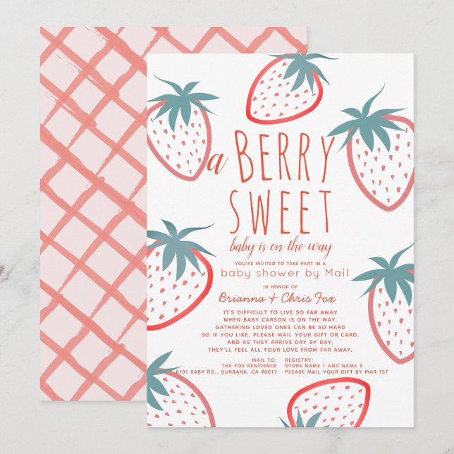 Berry Sweet Strawberry Red Baby Shower by Mail Inbjudningar (Fram/baksida)