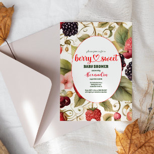 Berry Sweet Strawberry Red Blue Shower Inbjudningar