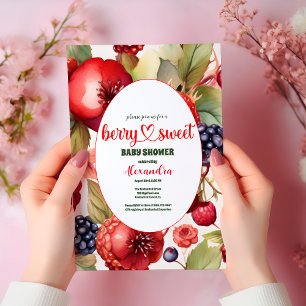 Berry Sweet Strawberry Red Blue Shower Inbjudningar