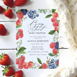 Berry Sweet Strawberry Red Blue Shower Inbjudningar