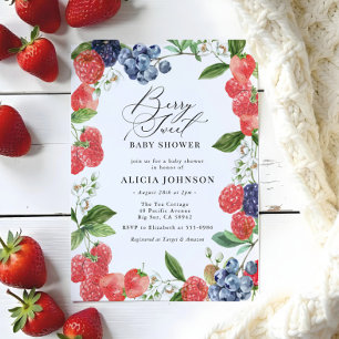 Berry Sweet Strawberry Red Blue Shower Inbjudningar