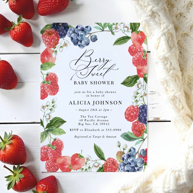 Berry Sweet Strawberry Red Blue Shower Inbjudningar (Skapare uppladdad)