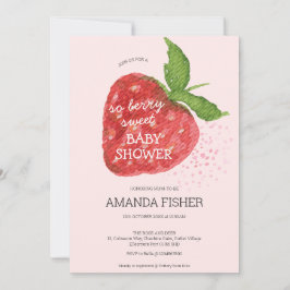 Berry Sweet Strawberry Red Rosa Baby Shower Inbjudningar