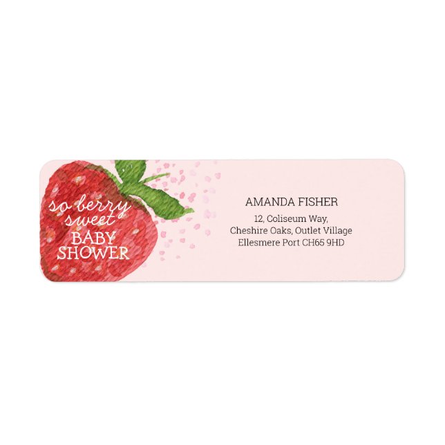 Berry Sweet Strawberry Red Rosa Baby Shower Returadress Etikett (Framsidan)