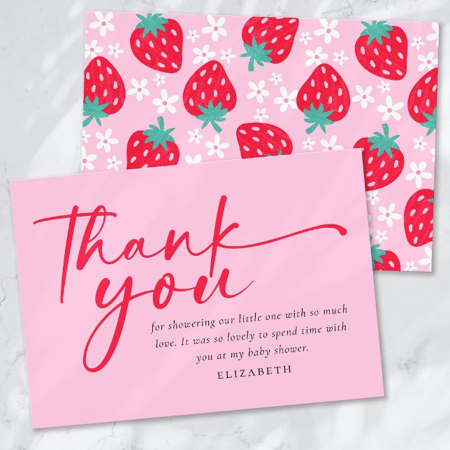 Berry Sweet Strawberry Red Rosa Baby Shower Tack Kort (Skapare uppladdad)