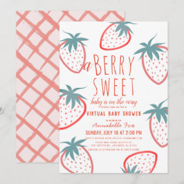 Berry Sweet Strawberry Red Virtuell Baby Shower Inbjudningar