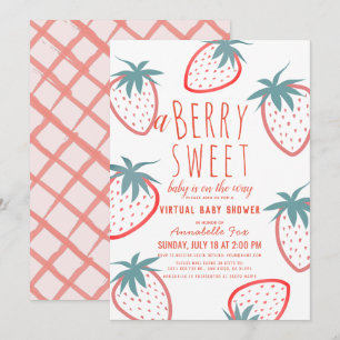 Berry Sweet Strawberry Red Virtuell Baby Shower Inbjudningar