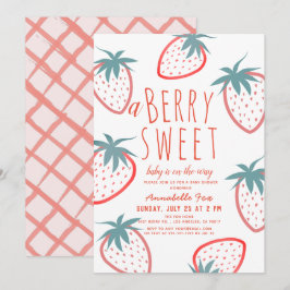 Berry Sweet Strawberry Red White Baby Shower Inbjudningar