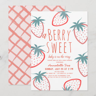 Berry Sweet Strawberry Red White Baby Shower Inbjudningar