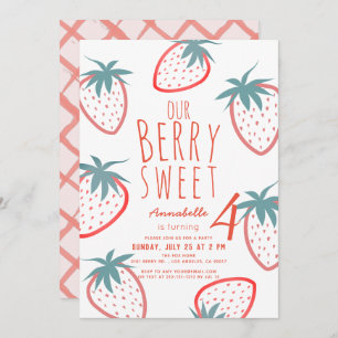 Berry Sweet Strawberry Red White Bird Day Inbjudningar