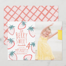 Berry Sweet Strawberry Red White Photo Birthday