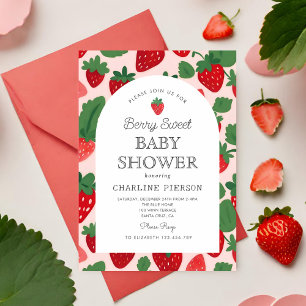 Berry Sweet Strawberry Rosa Baby Shower-inbjudan Inbjudningar