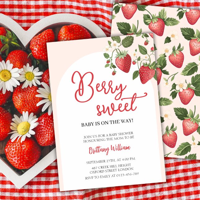 Berry Sweet Strawberry Rosa Baby Shower-inbjudan Inbjudningar (Skapare uppladdad)