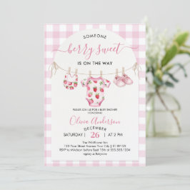 Berry Sweet Strawberry Rosa Baby Shower Inbjudningar