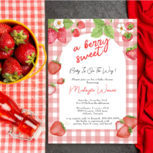 Berry Sweet Strawberry Rosa Baby Shower Inbjudningar