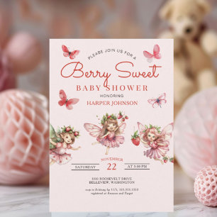 Berry Sweet Strawberry Rosa Baby Shower Inbjudningar