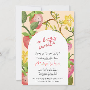 Berry Sweet Strawberry Rosa Baby Shower Inbjudningar