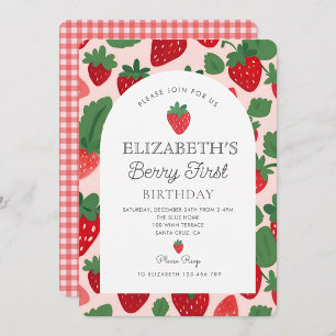 Berry Sweet Strawberry Rosa Berry Första födelseda Inbjudningar