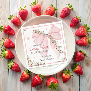 Berry Sweet Strawberry Rosa Bow Blommigt Baby Show Pappersservett
