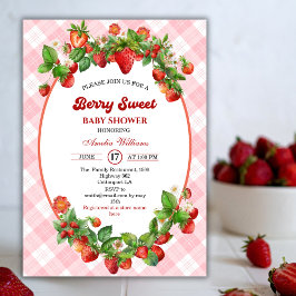 Berry Sweet Strawberry Rosa Girl Baby Shower Inbjudningar